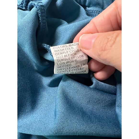 Shein Womens Round Neck Flutter Sleeve Blue Career Belt Looped Jumpsuit Medium - Picture 8 of 8